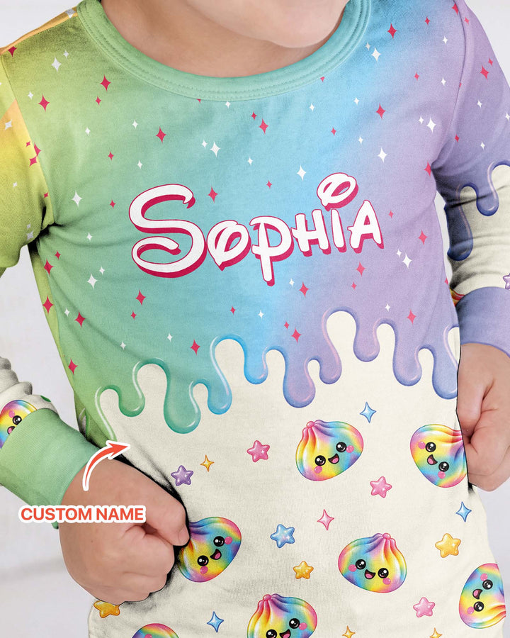 Personalized Dripping Kawaii Dumpling Bamboo Two Piece Long Sleeve Pajama Set