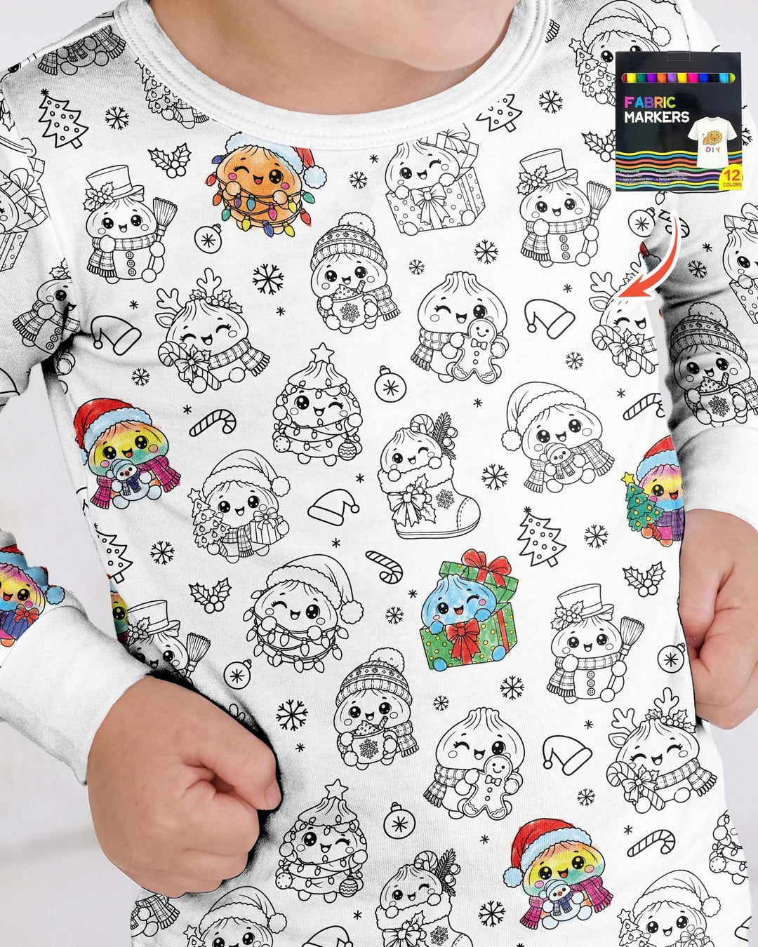 Kawaii Holiday Dumpling Colorable Bamboo Two Piece Long Sleeve Pajama Set