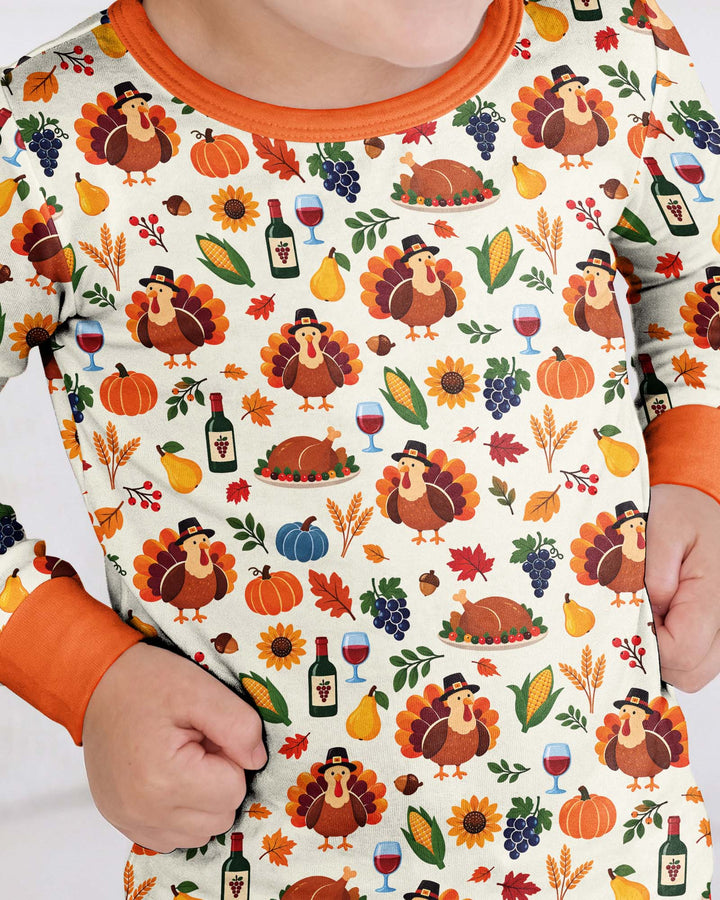 Thanksgiving Turkey Wine Harvest Bamboo Two Piece Long Sleeve Pajama Set