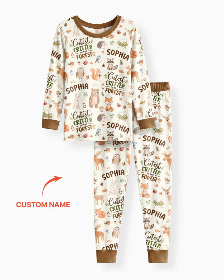 Custom Name Cutest Critter In The Forest Bamboo Two Piece Long Sleeve Pajama Set