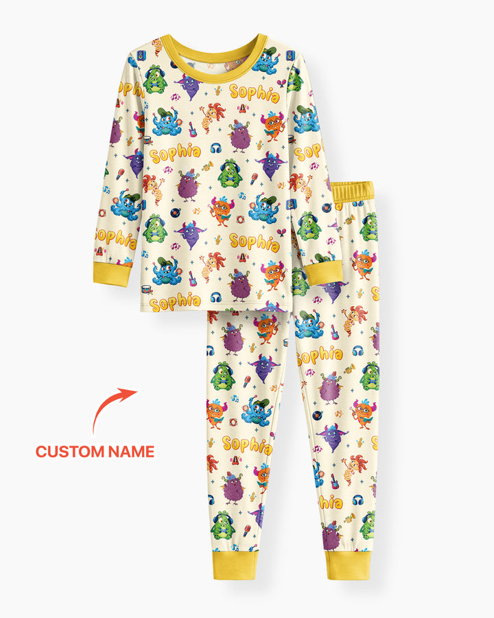 Happy Little Monster Music Band Bamboo Two Piece Long Sleeve Pajama Set