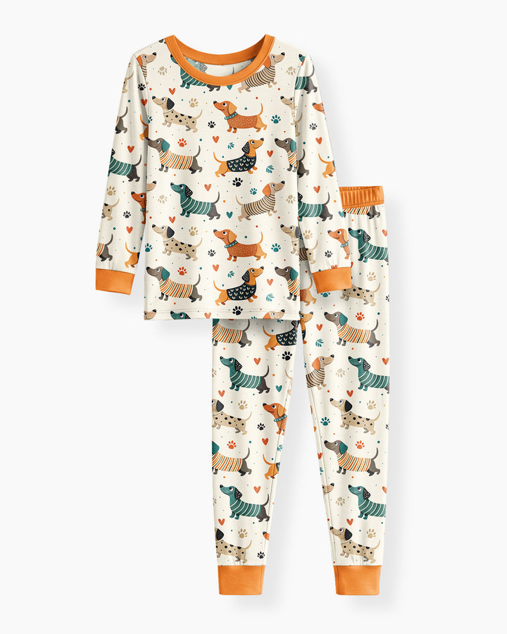Cartoon Dachshund Bamboo Two Piece Long Sleeve Pajama Set