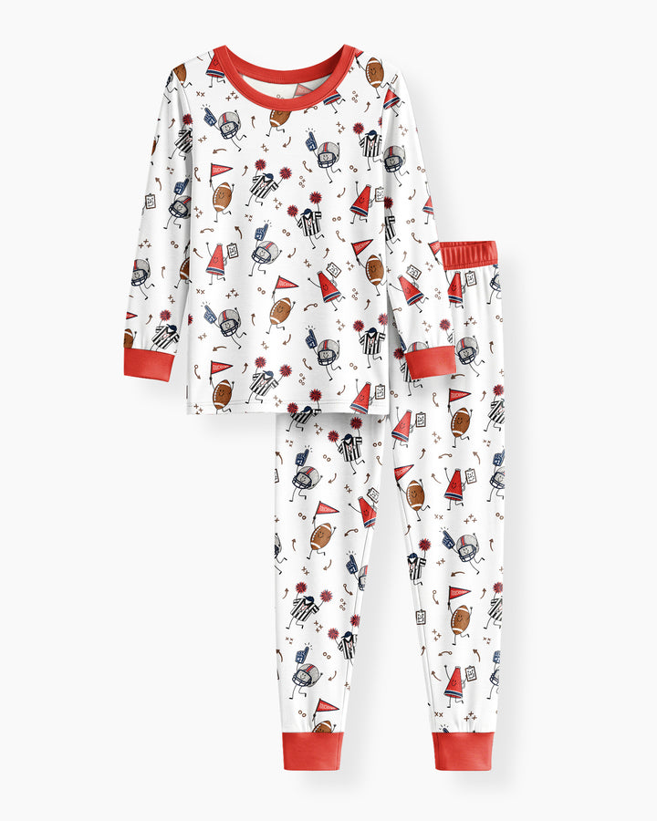 Happy Football Doodles Bamboo Two Piece Long Sleeve Pajama Set