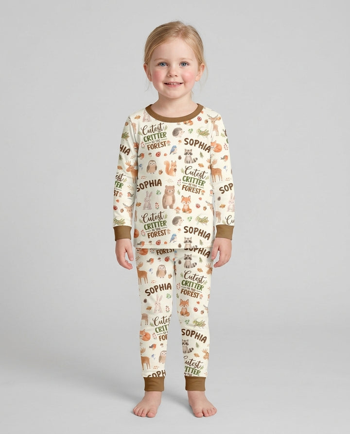 Custom Name Cutest Critter In The Forest Bamboo Two Piece Long Sleeve Pajama Set