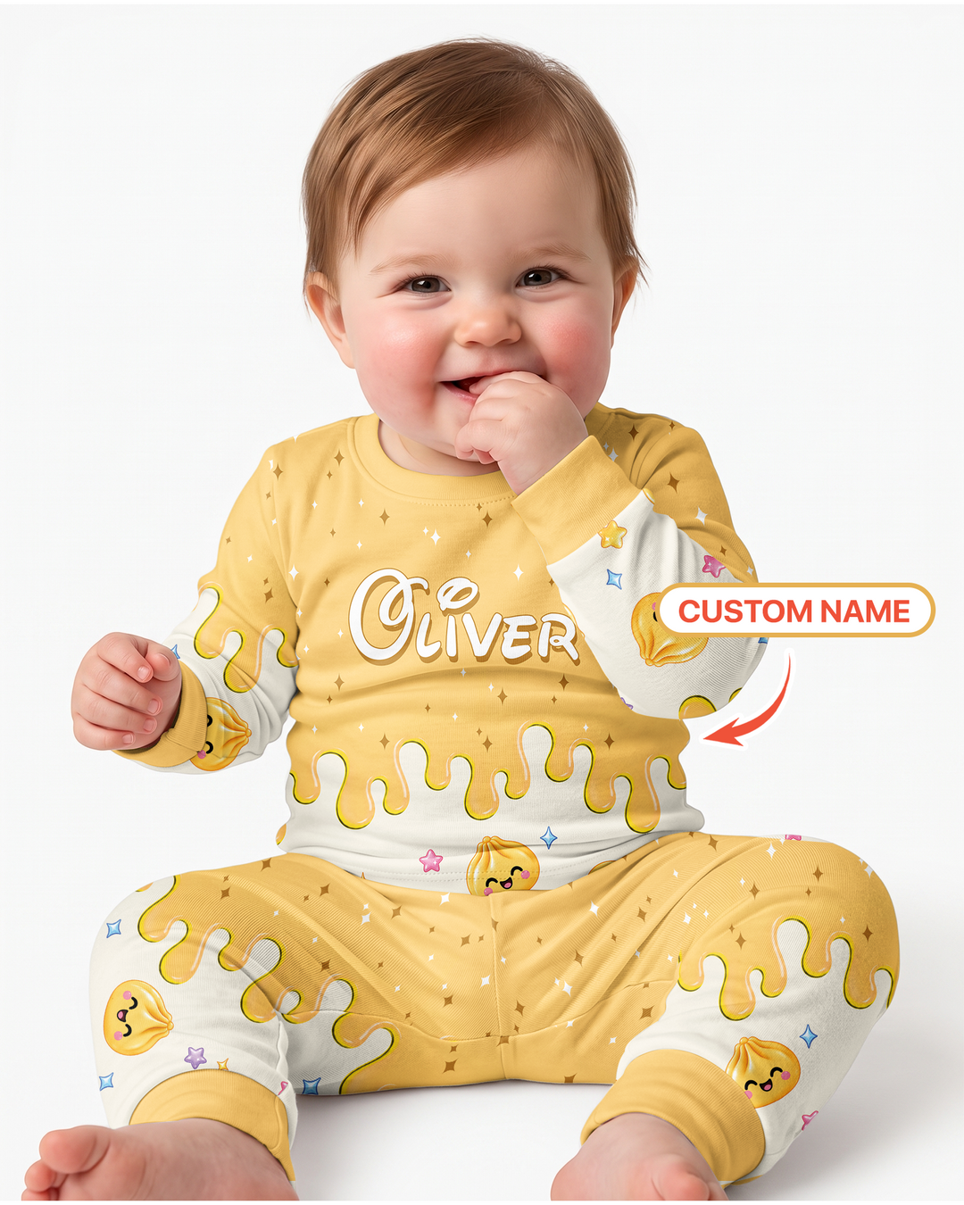 Personalized Dripping Kawaii Dumpling Bamboo Two Piece Long Sleeve Pajama Set
