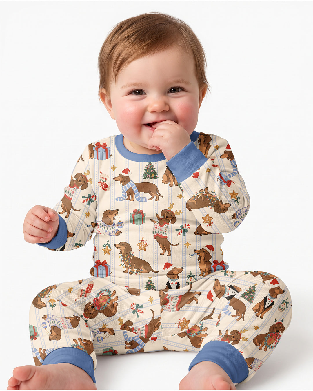 Christmas Dachshund Cute Vintage Bamboo Two Piece Long Sleeve Pajama Set