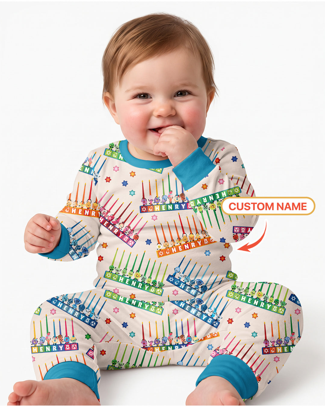 Personalized Jewish Menorah Bamboo Two Piece Long Sleeve Pajama Set