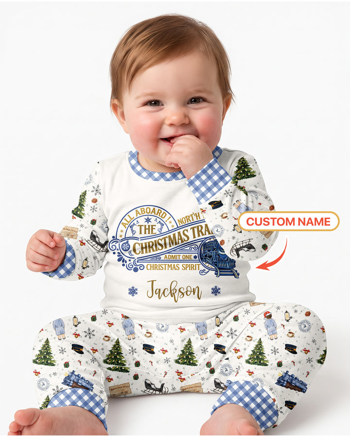 Custom Name North Pole Adventure Bamboo Two Piece Long Sleeve Pajama Set