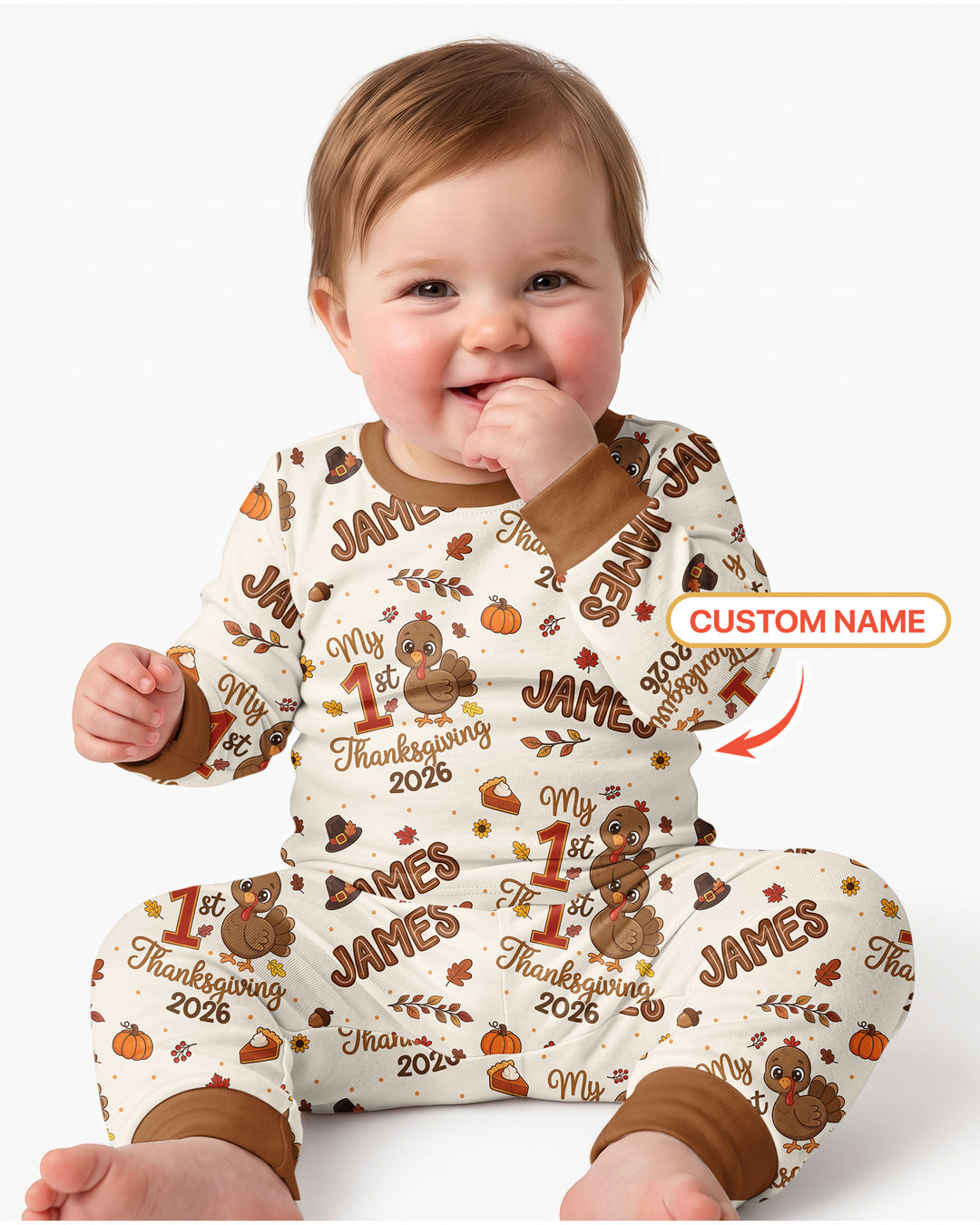 Custom Name My 1st Thanksgiving 2026 Bamboo Two Piece Long Sleeve Pajama Set