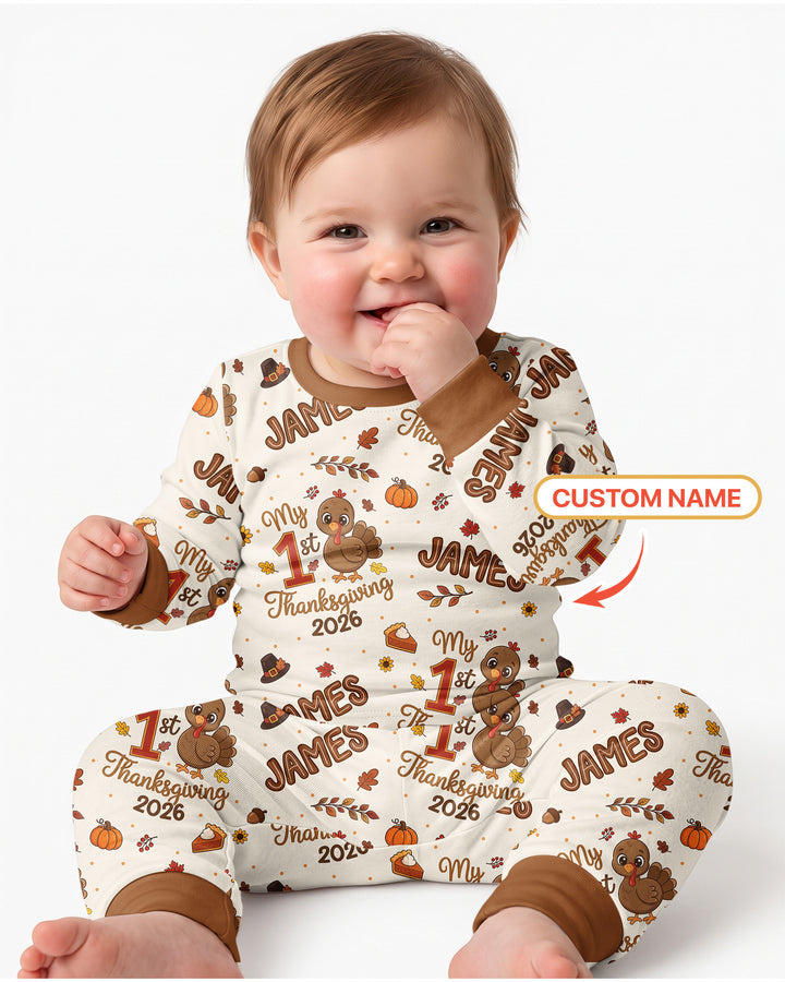 Custom Name My 1st Thanksgiving 2026 Bamboo Two Piece Long Sleeve Pajama Set