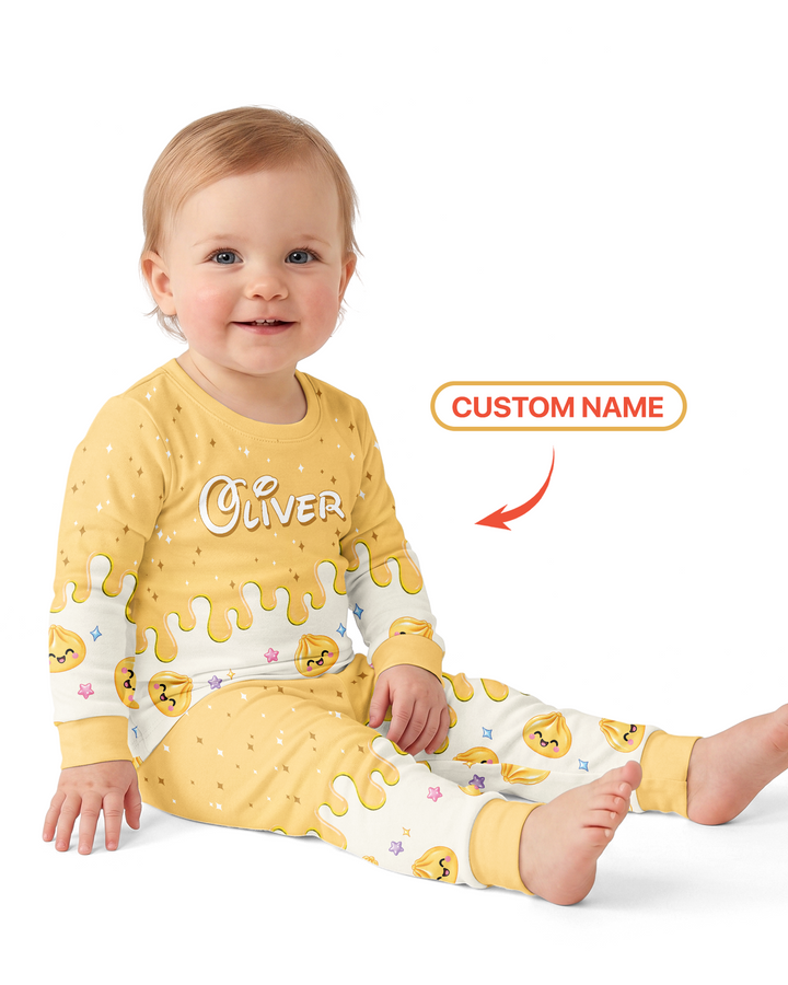 Personalized Dripping Kawaii Dumpling Bamboo Two Piece Long Sleeve Pajama Set