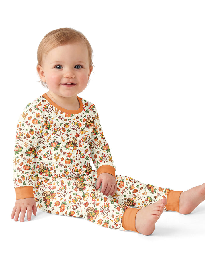 Thanksgiving Turkey Sketch Bamboo Two Piece Long Sleeve Pajama Set