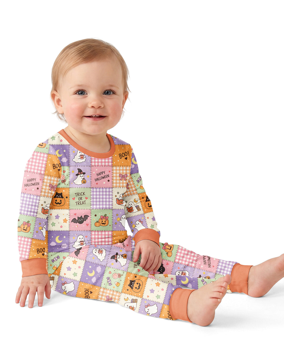 Cute Halloween Trick Or Treat Patchwork Bamboo Two Piece Long Sleeve Pajama Set