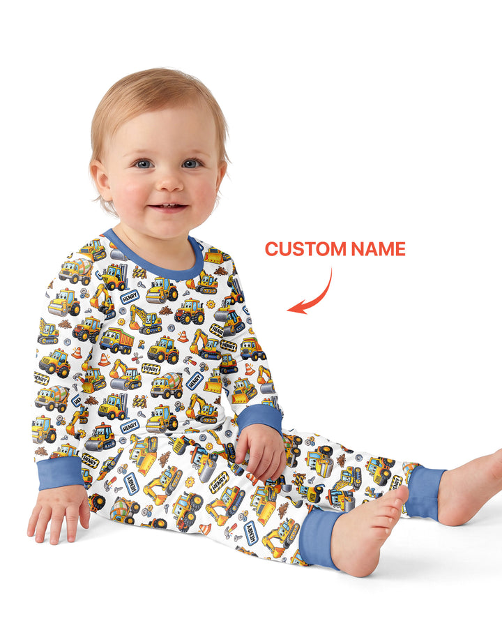 Construction Machines Bamboo Two Piece Long Sleeve Pajama Set