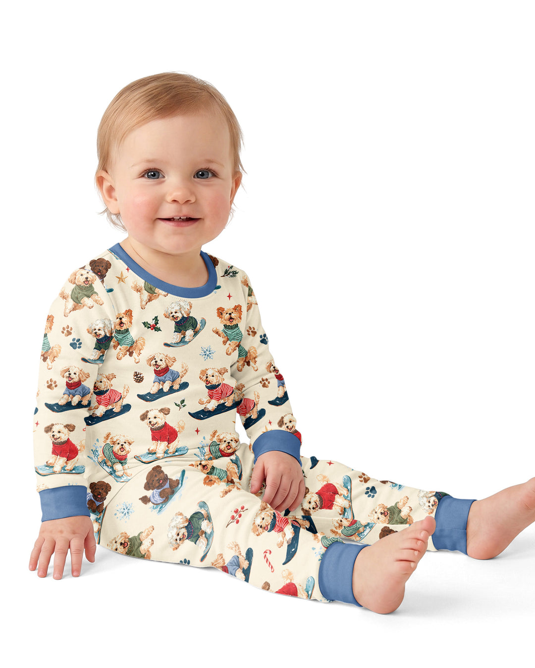 Snowboarding Dogs Bamboo Two Piece Long Sleeve Pajama Set