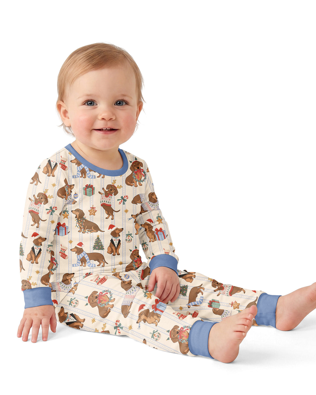 Christmas Dachshund Cute Vintage Bamboo Two Piece Long Sleeve Pajama Set