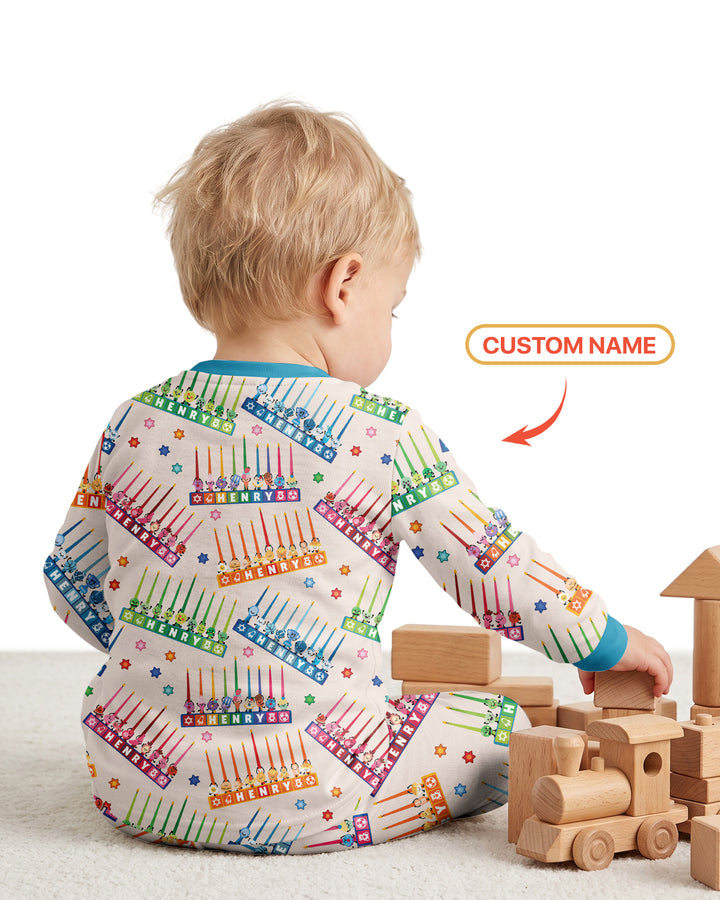 Personalized Jewish Menorah Bamboo Two Piece Long Sleeve Pajama Set