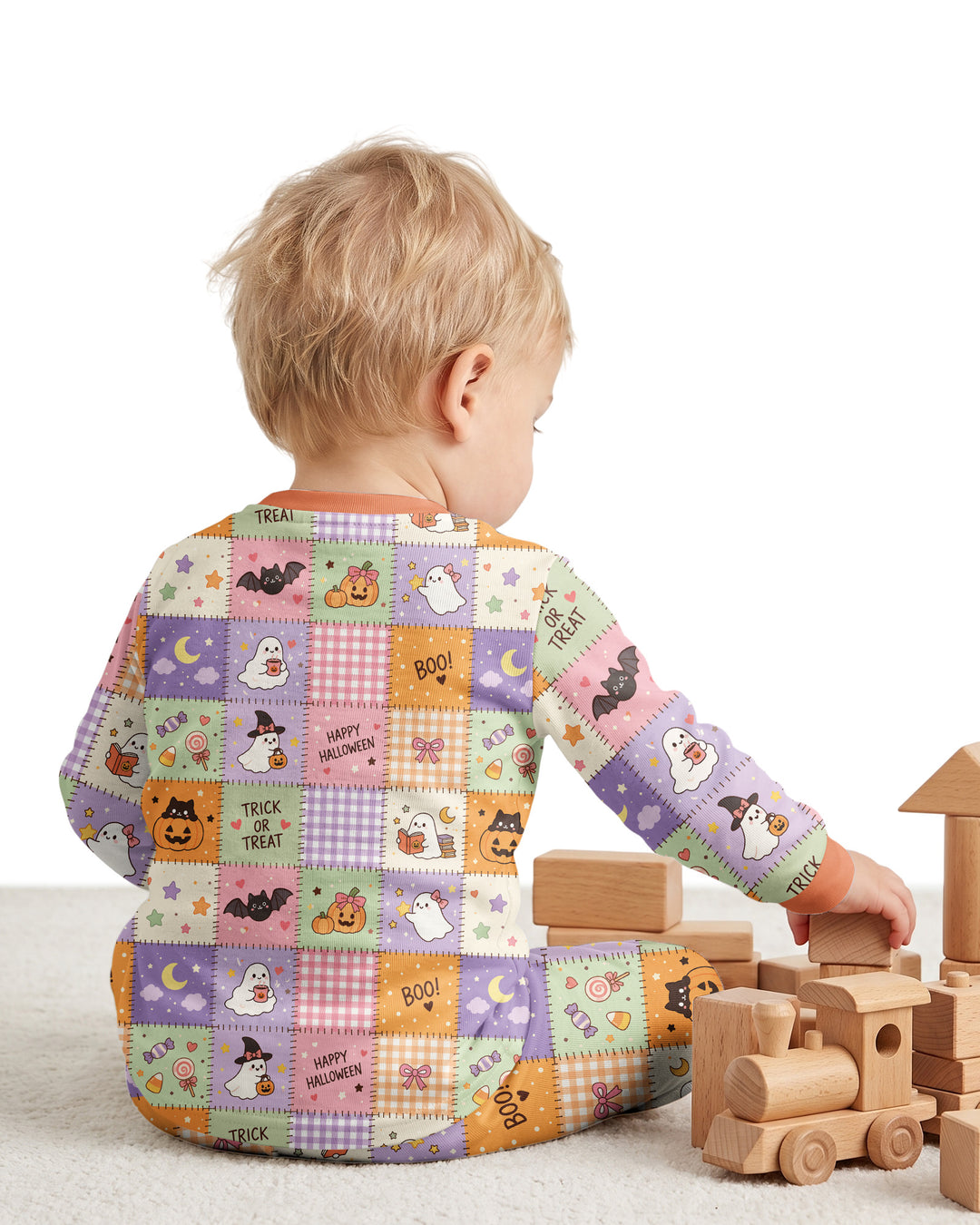 Cute Halloween Trick Or Treat Patchwork Bamboo Two Piece Long Sleeve Pajama Set