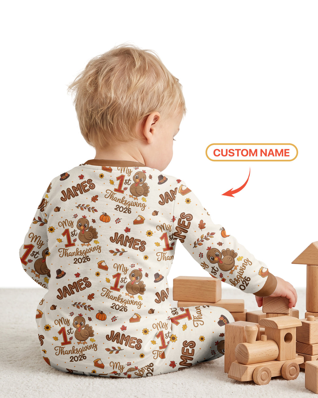 Custom Name My 1st Thanksgiving 2026 Bamboo Two Piece Long Sleeve Pajama Set