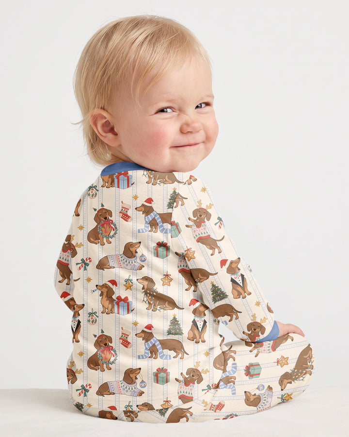 Christmas Dachshund Cute Vintage Bamboo Two Piece Long Sleeve Pajama Set