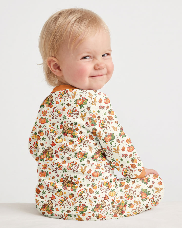 Thanksgiving Turkey Sketch Bamboo Two Piece Long Sleeve Pajama Set
