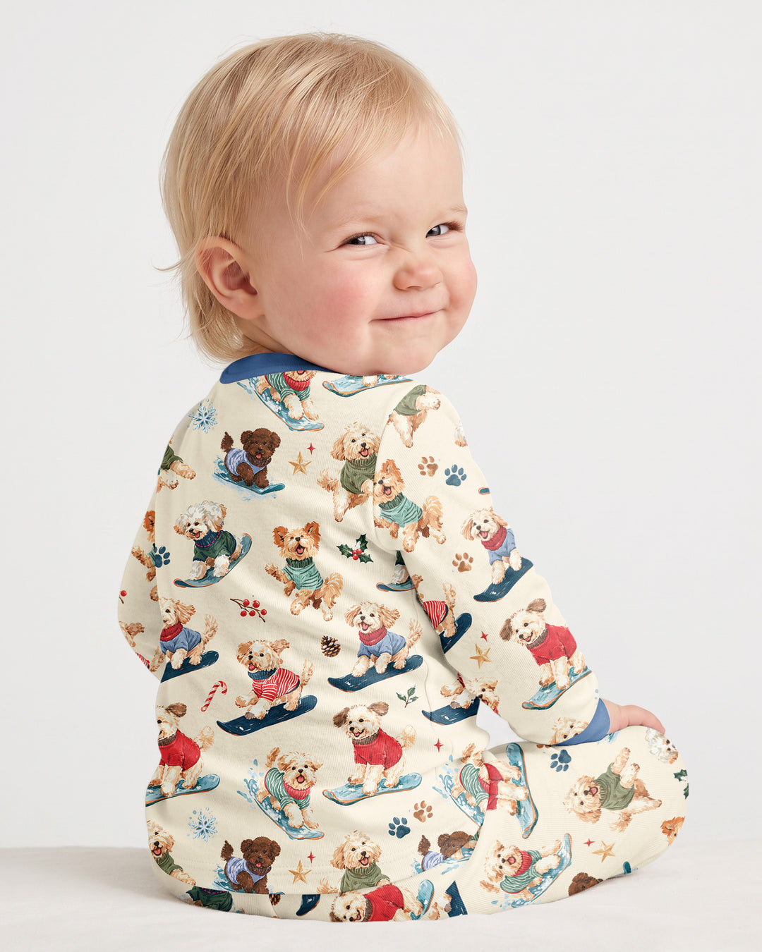 Snowboarding Dogs Bamboo Two Piece Long Sleeve Pajama Set