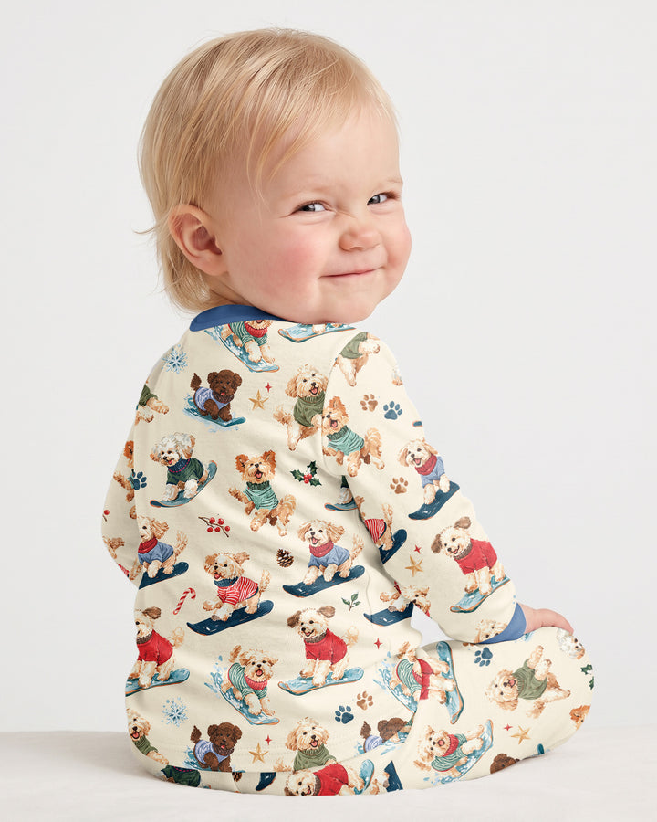 Snowboarding Dogs Bamboo Two Piece Long Sleeve Pajama Set