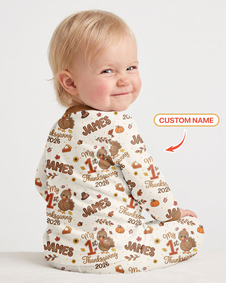 Custom Name My 1st Thanksgiving 2026 Bamboo Two Piece Long Sleeve Pajama Set