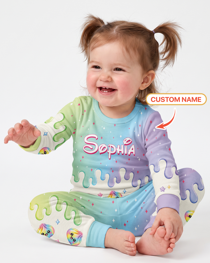 Personalized Dripping Kawaii Dumpling Bamboo Two Piece Long Sleeve Pajama Set