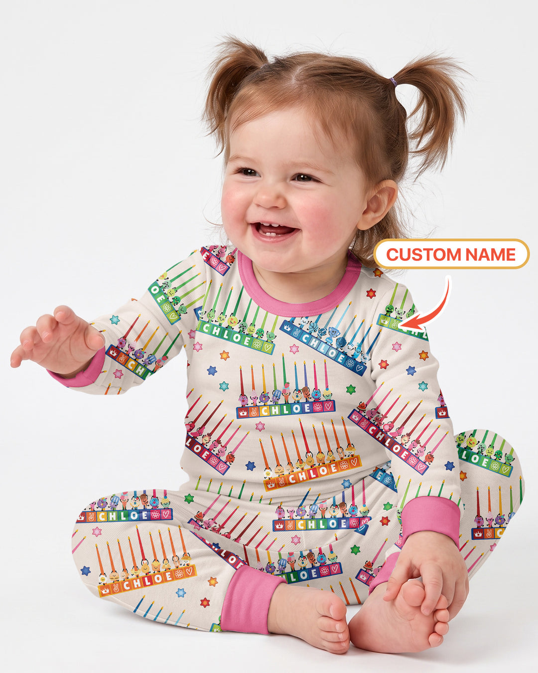Personalized Jewish Menorah Bamboo Two Piece Long Sleeve Pajama Set