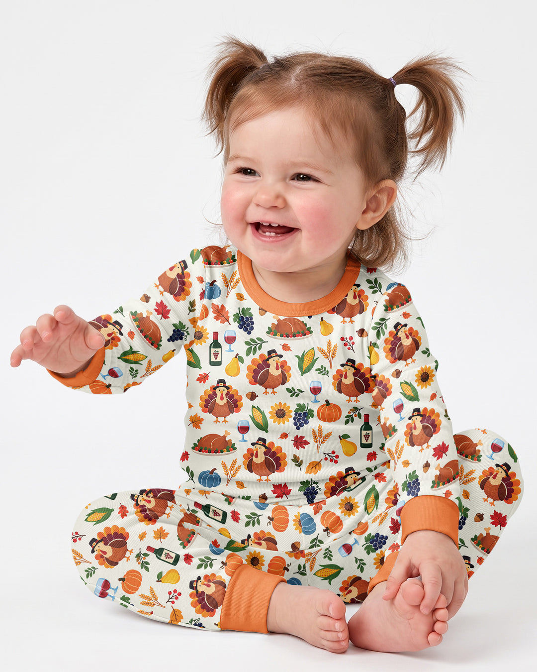 Thanksgiving Turkey Wine Harvest Bamboo Two Piece Long Sleeve Pajama Set