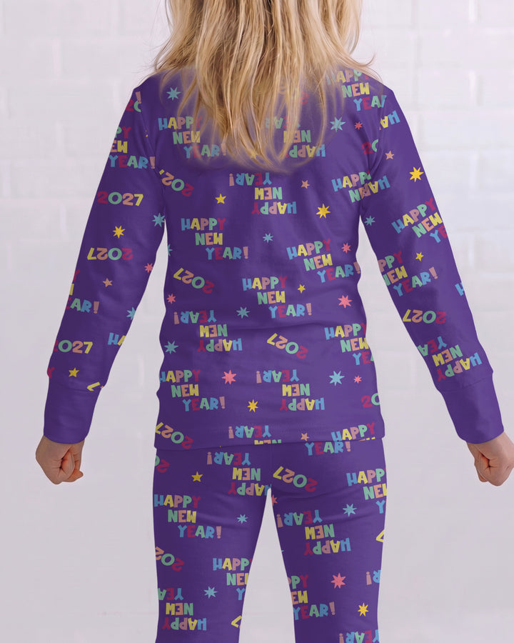 Retro Happy New Year 2027 Bamboo Two Piece Long Sleeve Pajama Set