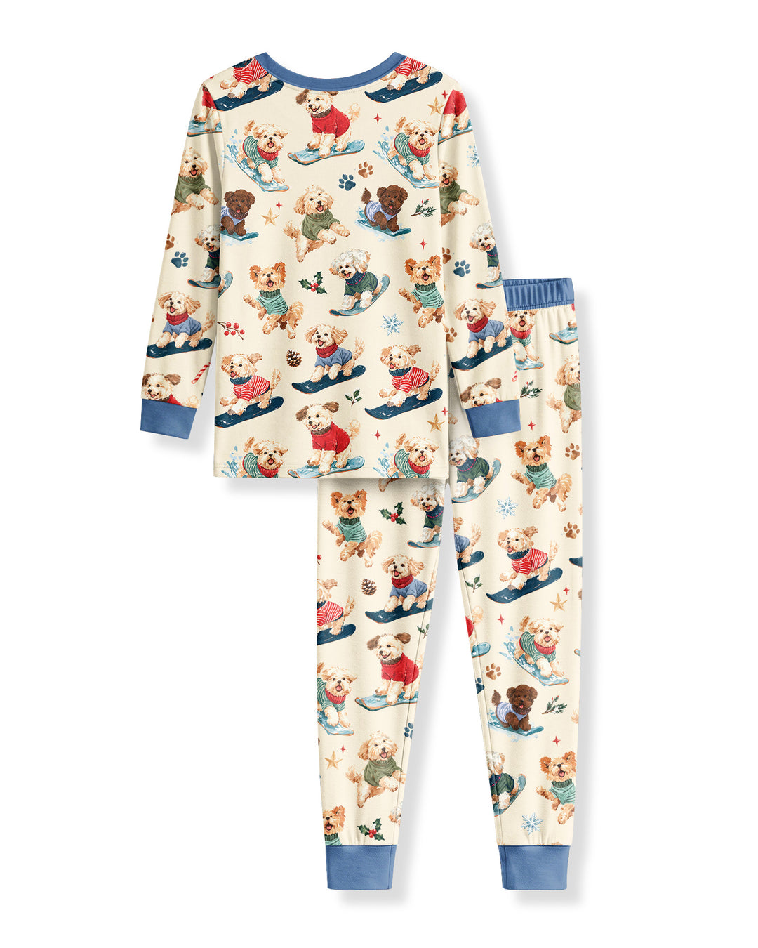 Snowboarding Dogs Bamboo Two Piece Long Sleeve Pajama Set