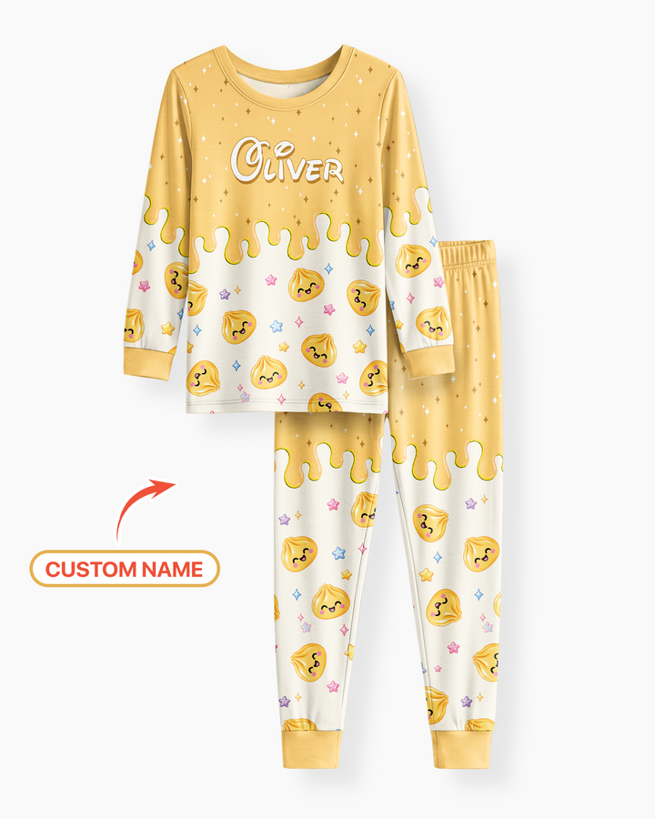 Personalized Dripping Kawaii Dumpling Bamboo Two Piece Long Sleeve Pajama Set