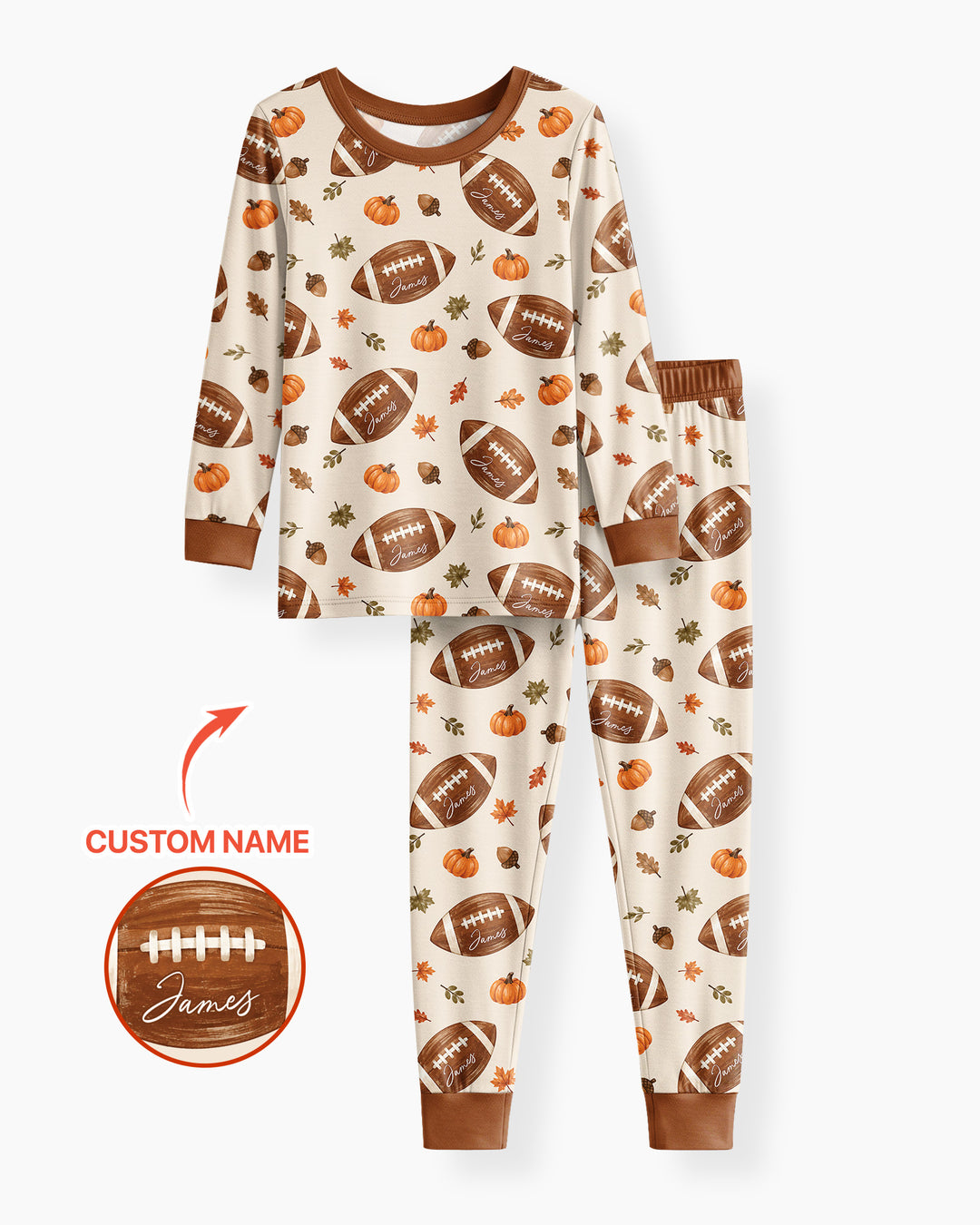 Custom Name Football Season Happy Fall Bamboo Two Piece Long Sleeve Pajama Set