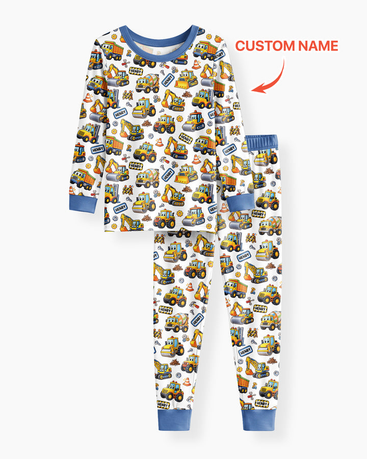 Construction Machines Bamboo Two Piece Long Sleeve Pajama Set