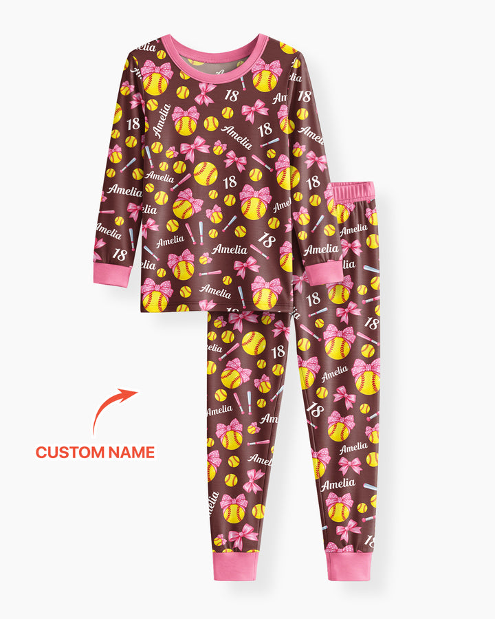 Little Softball Star Bamboo Two Piece Long Sleeve Pajama Set