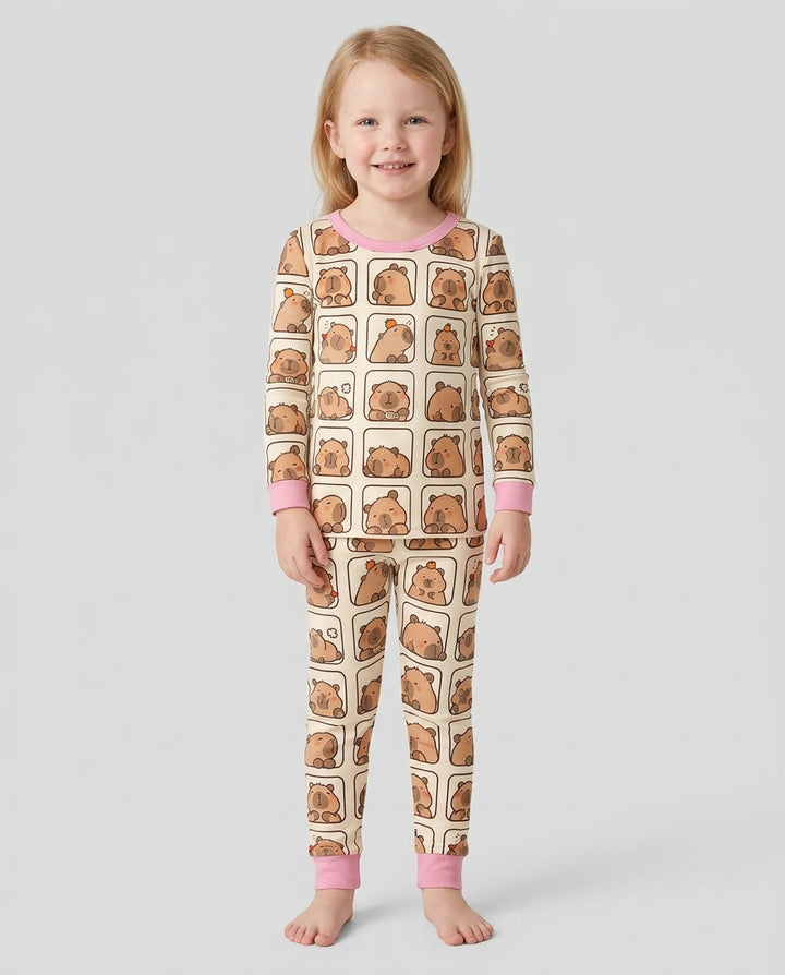 Cute Capy Faces Bamboo Two Piece Long Sleeve Pajama Set