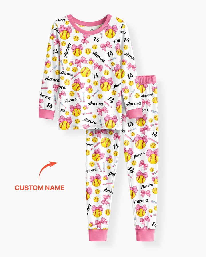 Little Softball Star Bamboo Two Piece Long Sleeve Pajama Set