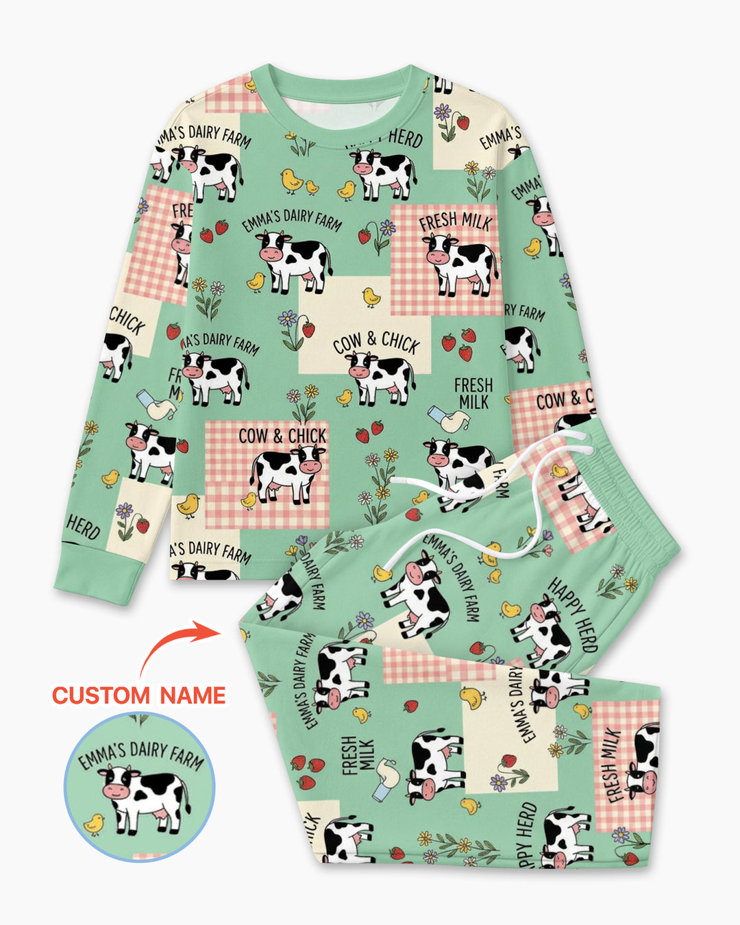 Custom Name Minty Farm And A Tiny Chick Bamboo Men Pajama Set