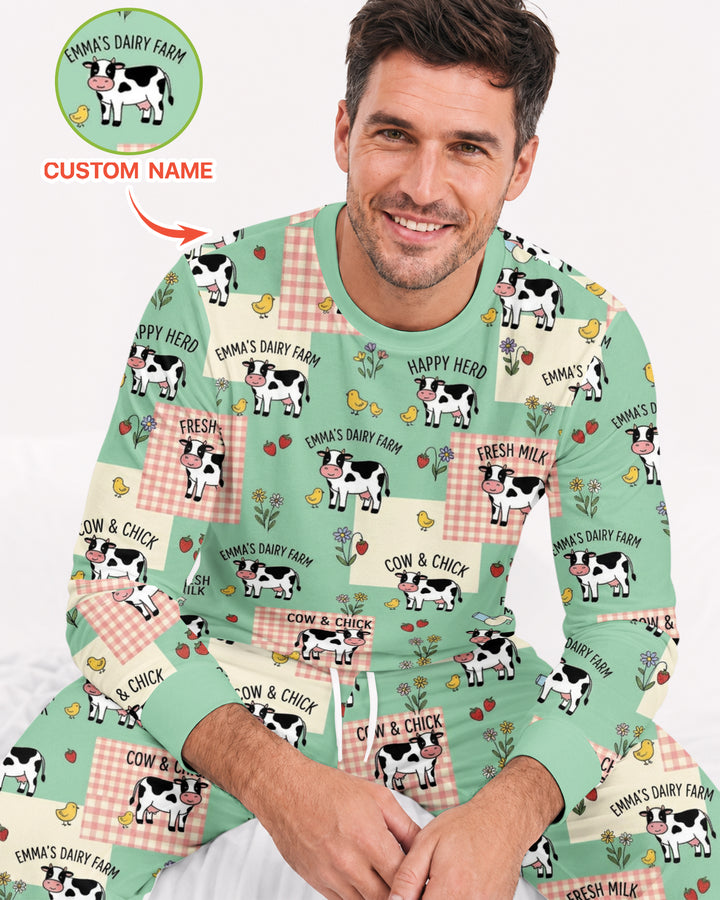 Custom Name Minty Farm And A Tiny Chick Bamboo Men Pajama Set