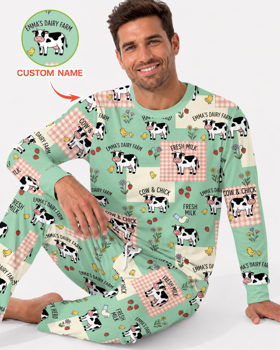 Custom Name Minty Farm And A Tiny Chick Bamboo Men Pajama Set