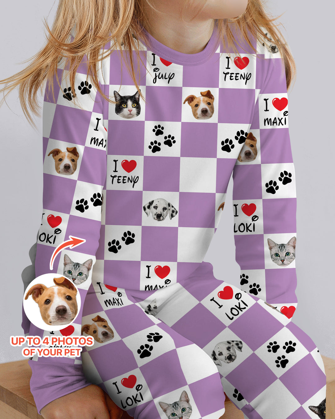 Custom Photo I Love My Best Friend Dog/ Cat Bamboo Two Piece Long Sleeve Pajama Set