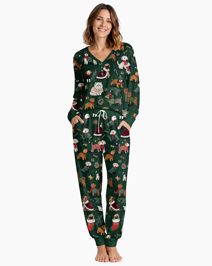 Winter Wonderland Bow Wow Bamboo Women Pajama Set