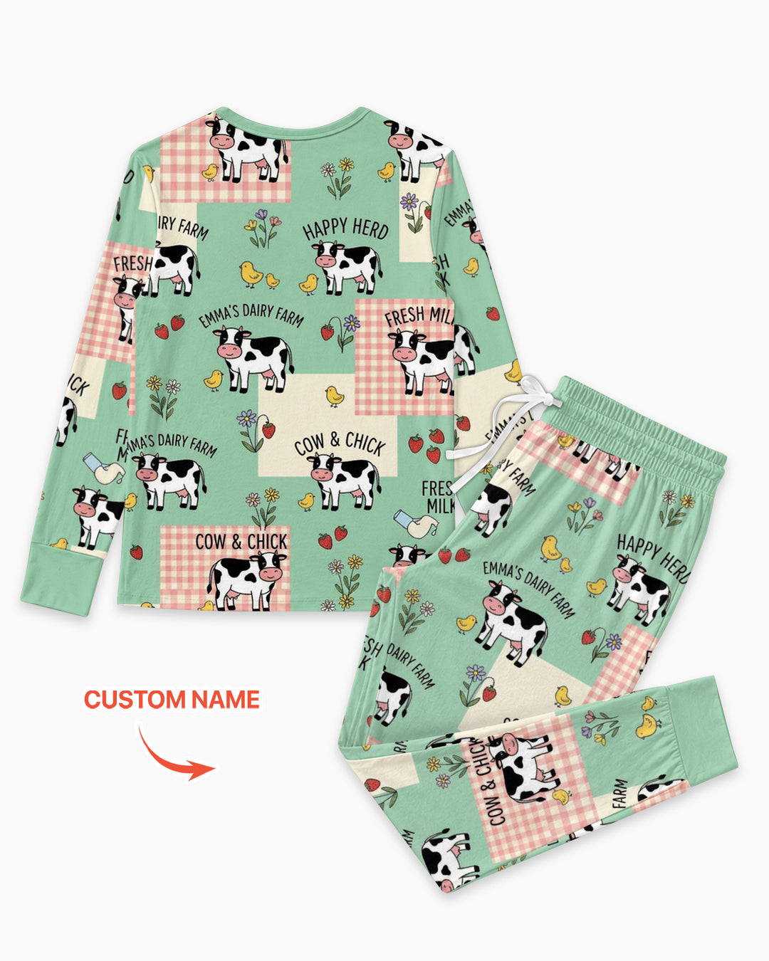 Custom Name Minty Farm And A Tiny Chick Bamboo Women Pajama Set