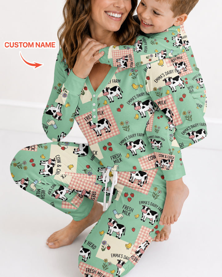 Custom Name Minty Farm And A Tiny Chick Bamboo Women Pajama Set