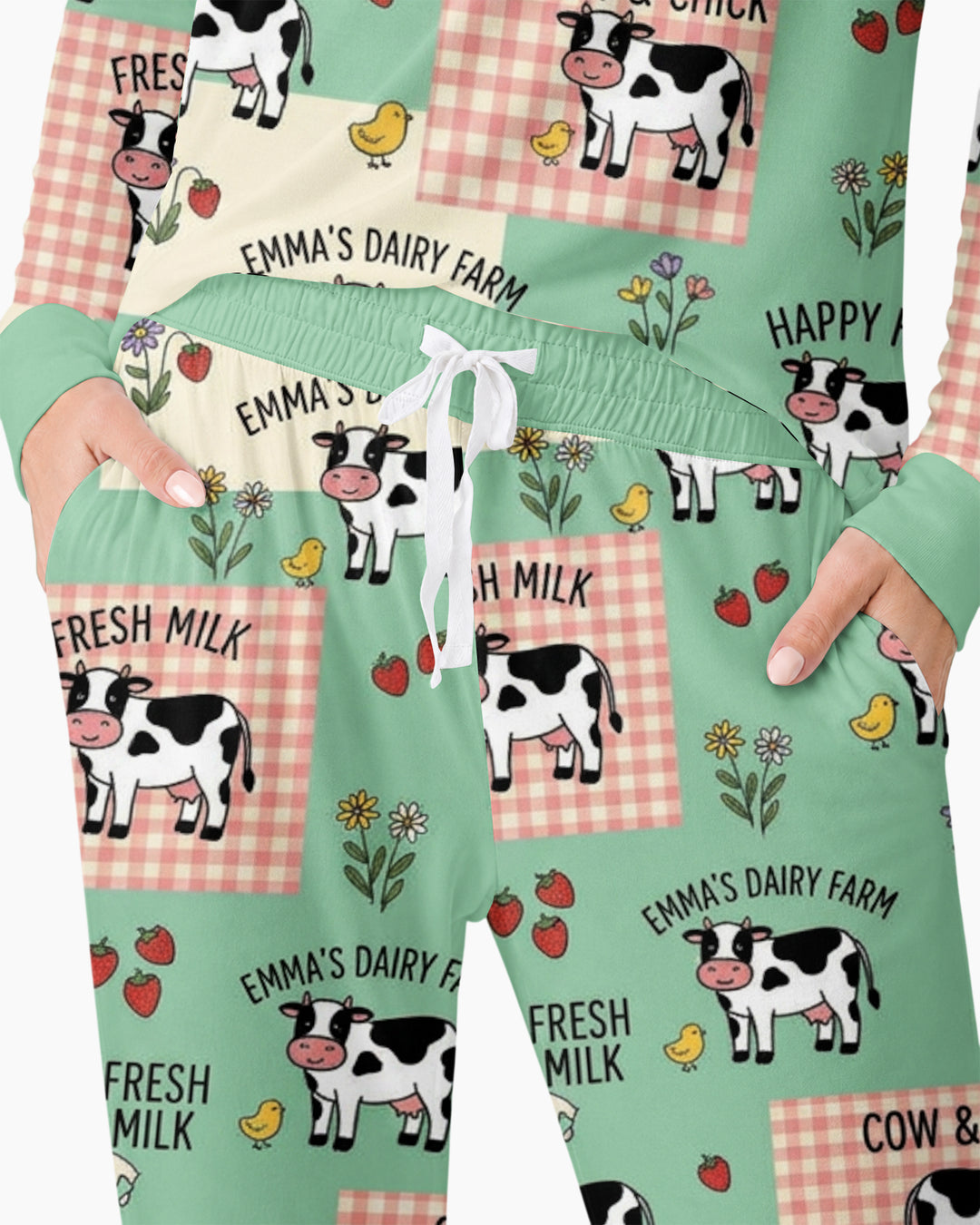 Custom Name Minty Farm And A Tiny Chick Bamboo Women Pajama Set