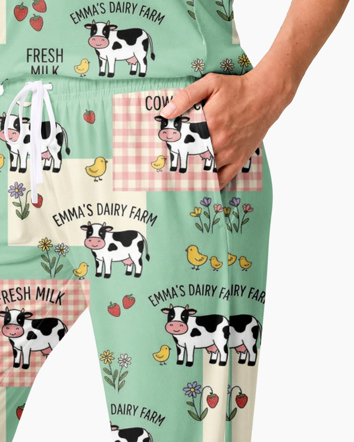 Custom Name Minty Farm And A Tiny Chick Bamboo Women Pajama Set