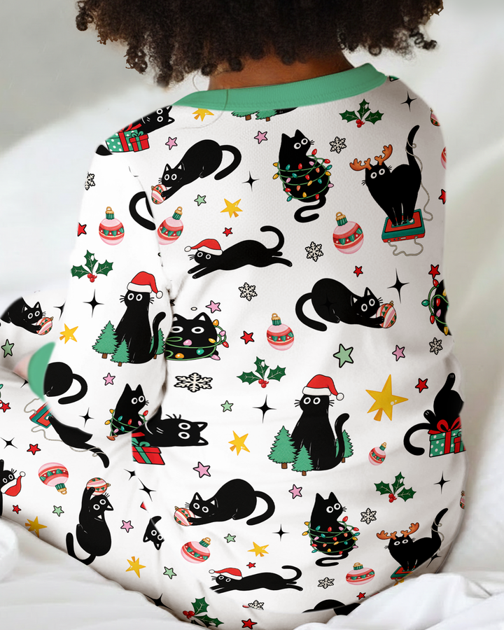 Christmas Black Cats Bamboo Two Piece Long Sleeve Pajama Set