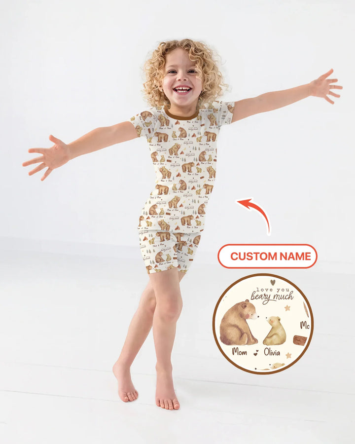 Love You Beary Much Mommy & Me Matching Bamboo Two Piece Short Sleeve Shorts Pajama Set